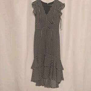 Tommy Hilfiger Women Size 2 Drop Waist Dress Blue Polka Dots Lined MIDI Flowing